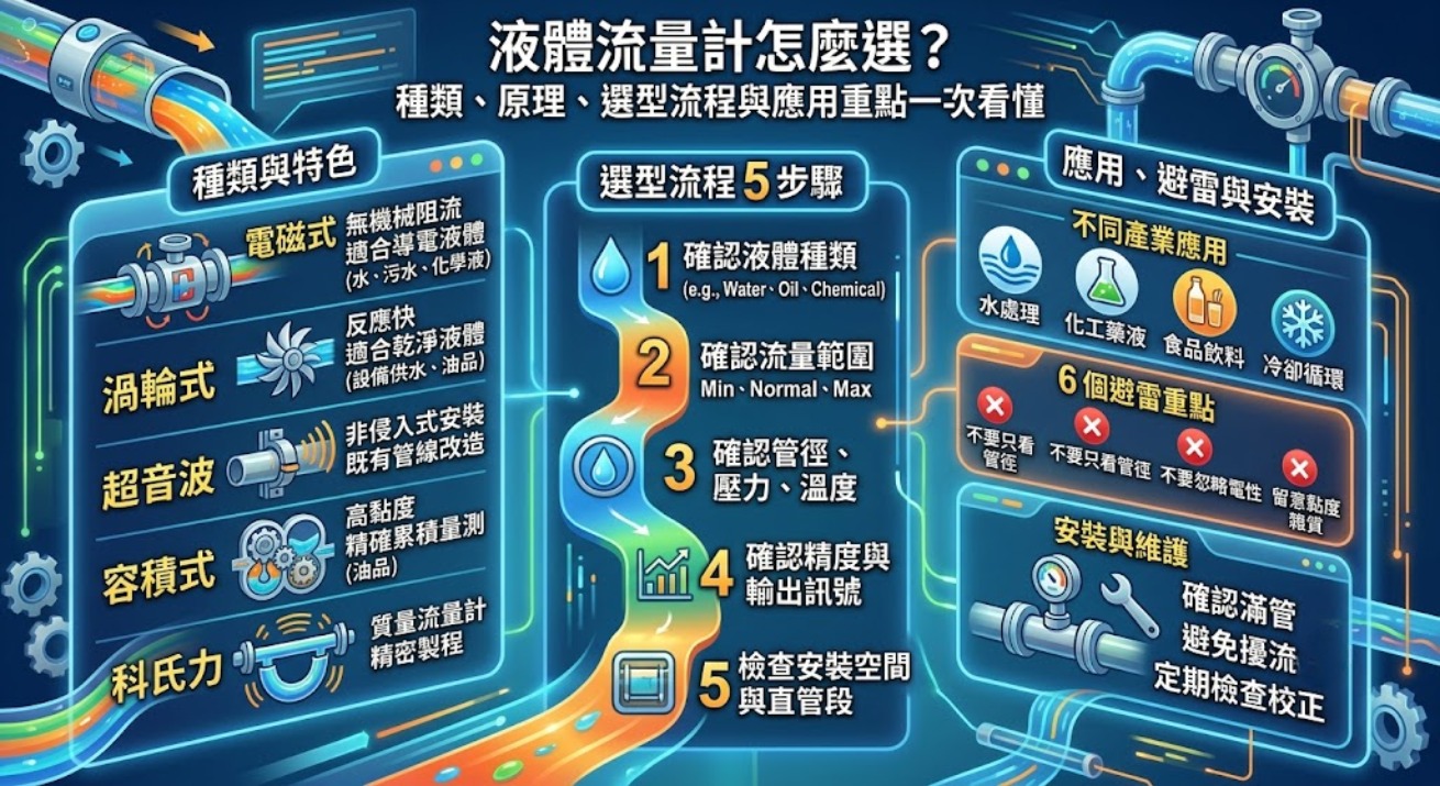 液體流量計怎麼選?種類、原理、選型流程與應用重點一次看懂